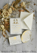 WEDDING INVITATIONS vintage lace/ rustic lace Personalized Golden Wedding invitations Vintage Lace Invites Ivory11