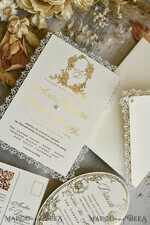 WEDDING INVITATIONS vintage lace/ rustic lace Personalized Golden Wedding invitations Vintage Lace Invites Ivory11