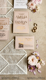 HOCHZEITS EINLADUNGEN vintage Spitze / rustikale Spitze Schnürsenkel-Hochzeitseinladungen mit doppeltem Umschlag Blush & Gold Hochzeitseinladungsset13