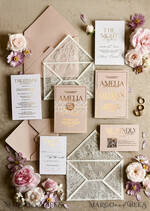 HOCHZEITS EINLADUNGEN vintage Spitze / rustikale Spitze Schnürsenkel-Hochzeitseinladungen mit doppeltem Umschlag Blush & Gold Hochzeitseinladungsset13