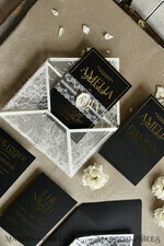 WEDDING INVITATIONS vintage lace/ rustic lace Luxury French Lace Wedding Invitations with Double Envelope Black & Gold Wedding Invitation Suite21