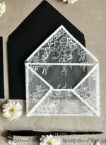 WEDDING INVITATIONS vintage lace/ rustic lace Luxury French Lace Wedding Invitations with Double Envelope Black & Gold Wedding Invitation Suite21
