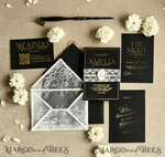 WEDDING INVITATIONS vintage lace/ rustic lace Luxury French Lace Wedding Invitations with Double Envelope Black & Gold Wedding Invitation Suite21