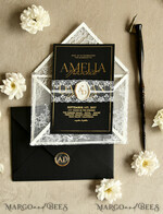 WEDDING INVITATIONS vintage lace/ rustic lace Luxury French Lace Wedding Invitations with Double Envelope Black & Gold Wedding Invitation Suite21