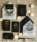 WEDDING INVITATIONS vintage lace/ rustic lace Luxury French Lace Wedding Invitations with Double Envelope Black & Gold Wedding Invitation Suite21