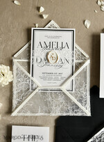 WEDDING INVITATIONS vintage lace/ rustic lace Luxury French Lace Wedding Invitations with Double Envelope | Elegant Black & Ivory Wedding Invitation Suite14