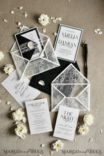 WEDDING INVITATIONS vintage lace/ rustic lace Luxury French Lace Wedding Invitations with Double Envelope | Elegant Black & Ivory Wedding Invitation Suite14