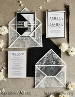WEDDING INVITATIONS vintage lace/ rustic lace Luxury French Lace Wedding Invitations with Double Envelope | Elegant Black & Ivory Wedding Invitation Suite14