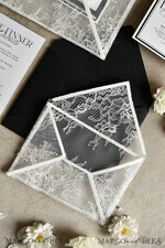 WEDDING INVITATIONS vintage lace/ rustic lace Luxury French Lace Wedding Invitations with Double Envelope | Elegant Black & Ivory Wedding Invitation Suite14