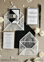 WEDDING INVITATIONS vintage lace/ rustic lace Luxury French Lace Wedding Invitations with Double Envelope | Elegant Black & Ivory Wedding Invitation Suite14