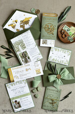 WEDDING INVITATIONS passport to love/ beach wedding invites  Gold Sage green Passport Wedding Invitation, Golden Wedding Cards Boarding Pass, Greenry Travel Passport Wedding Invitations Abroad, Destination Greece Wedding Invites, Tuscany Travel Map Wedding Stationary Italy World map 18