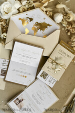 WEDDING INVITATIONS passport to love/ beach wedding invites  Gold White Passport Wedding Invitation, Golden Wedding Cards Boarding Pass, Bespoke Travel Passport Wedding Invitations Abroad, Destination Greece Wedding Invites, Travel Map Wedding Stationary,  World map 8