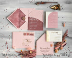 WEDDING INVITATIONS Elegant Invites Classic Cards Arch Plexi Glass Wedding Invitation suite, Blush Pink Golden Wedding Invitations with Rsvp Velvet Pocket, Acrylic Modern Wedding Cards18