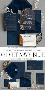 WEDDING INVITATIONS Elegant Invites Classic Cards Modern Arch Acrylic Wedding Invitations, Velvet Pocket Navy blue Modern Wedding Cards, Navy Gold Invites, minimalistic Plexi Wedding Invitation Suite22
