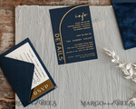 WEDDING INVITATIONS Elegant Invites Classic Cards Modern Arch Acrylic Wedding Invitations, Velvet Pocket Navy blue Modern Wedding Cards, Navy Gold Invites, minimalistic Plexi Wedding Invitation Suite22