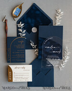 WEDDING INVITATIONS Elegant Invites Classic Cards Modern Arch Acrylic Wedding Invitations, Velvet Pocket Navy blue Modern Wedding Cards, Navy Gold Invites, minimalistic Plexi Wedding Invitation Suite22