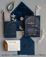 WEDDING INVITATIONS Elegant Invites Classic Cards Modern Arch Acrylic Wedding Invitations, Velvet Pocket Navy blue Modern Wedding Cards, Navy Gold Invites, minimalistic Plexi Wedding Invitation Suite22