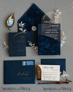 WEDDING INVITATIONS Elegant Invites Classic Cards Modern Arch Acrylic Wedding Invitations, Velvet Pocket Navy blue Modern Wedding Cards, Navy Gold Invites, minimalistic Plexi Wedding Invitation Suite22