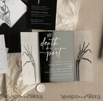 WEDDING INVITATIONS Elegant Invites Classic Cards Black Halloween wedding invitation set, Gloss Black Acrylic Invites, Goth Wedding Stationery, skeleton lovers black plexi wedding invitations set21