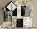 WEDDING INVITATIONS Elegant Invites Classic Cards Black Halloween wedding invitation set, Gloss Black Acrylic Invites, Goth Wedding Stationery, skeleton lovers black plexi wedding invitations set21