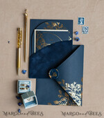 WEDDING INVITATIONS gold / rose gold / silver / glitter Elegant Arch Wedding Invitations Navy Blue, Velvet Pocket Dark blue Gold Modern Wedding, Wedding Invitation Suite, Arch Velvet Pocket Invitation set16
