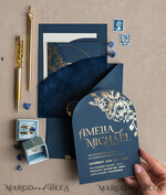 WEDDING INVITATIONS gold / rose gold / silver / glitter Elegant Arch Wedding Invitations Navy Blue, Velvet Pocket Dark blue Gold Modern Wedding, Wedding Invitation Suite, Arch Velvet Pocket Invitation set16