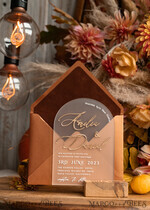 WEDDING INVITATIONS gold / rose gold / silver / glitter Fall Terracotta Modern Arch 3d Wedding Invitation Suite, Bespoke Frozen Acrylic Gold  wedding invitation set, Luxury Velvet Wedding Invitations Frosted Plexi Glass golden Names, Glamour Wedding Invitation Suite, 3D Gold mirror fall copper invites , Wedding Cards20
