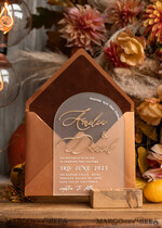 WEDDING INVITATIONS gold / rose gold / silver / glitter Fall Terracotta Modern Arch 3d Wedding Invitation Suite, Bespoke Frozen Acrylic Gold  wedding invitation set, Luxury Velvet Wedding Invitations Frosted Plexi Glass golden Names, Glamour Wedding Invitation Suite, 3D Gold mirror fall copper invites , Wedding Cards20