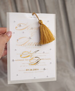 WEDDING INVITATIONS gold / rose gold / silver / glitter beaded bespoke Elegant pure white Gold Wedding Invitation Suite, Beaded Perls Wedding Cards, luxury Wedding Stationery, golden tassel, vellum beaded etui with your monogram11