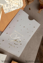 WEDDING INVITATIONS gold / rose gold / silver / glitter terracotta Chiffon bow beaded bespoke Elegant Burnt orange Gold Wedding Invitation Suite, White Perls Golden Wedding Cards, Boho golden folder Wedding Stationery, Vellum etui with monogram23