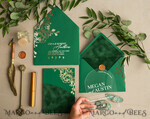 WEDDING INVITATIONS gold / rose gold / silver / glitter Arch Gold Acrylic wedding invitation suite, Velvet Pocket  Green Wedding Invites, Glamour Wedding Invitations, Greenery Wedding Set22