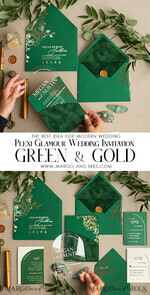 WEDDING INVITATIONS gold / rose gold / silver / glitter Arch Gold Acrylic wedding invitation suite, Velvet Pocket  Green Wedding Invites, Glamour Wedding Invitations, Greenery Wedding Set22