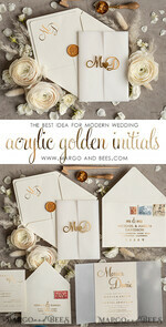 WEDDING INVITATIONS gold / rose gold / silver / glitter Wedding invitations handmade, golden mirror acryl initials Wedding Invitations, Golden Shine Wedding Invitation Suite 8