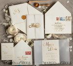 WEDDING INVITATIONS gold / rose gold / silver / glitter Wedding invitations handmade, golden mirror acryl initials Wedding Invitations, Golden Shine Wedding Invitation Suite 8