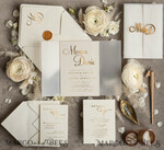 WEDDING INVITATIONS gold / rose gold / silver / glitter Wedding invitations handmade, golden mirror acryl initials Wedding Invitations, Golden Shine Wedding Invitation Suite 8