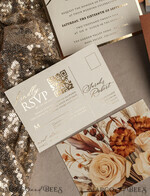 WEDDING INVITATIONS gold / rose gold / silver / glitter terracotta Chiffon bow beaded bespoke Elegant Burnt orange Gold Wedding Invitation Suite, White Perls Golden Wedding Cards, Boho golden folder Wedding Stationery, Vellum etui with monogram21