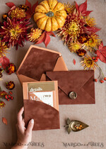 WEDDING INVITATIONS gold / rose gold / silver / glitter Bespoke Terracotta  wedding invitations,  Boho Pocket Acrylic  Wedding Invitations, Rust & Gold Velvet Wedding Invitation Suite, Burnt Orange Wedding Cards17