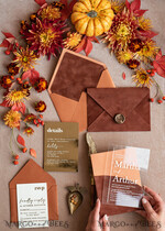 WEDDING INVITATIONS gold / rose gold / silver / glitter Bespoke Terracotta  wedding invitations,  Boho Pocket Acrylic  Wedding Invitations, Rust & Gold Velvet Wedding Invitation Suite, Burnt Orange Wedding Cards17