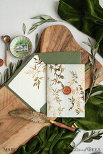 WEDDING INVITATIONS gold / rose gold / silver / glitter Greece Olive Branch Wedding Invitation, Acrylic olive green wedding invitation cards, Gold Wedding Invites5