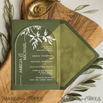 WEDDING INVITATIONS gold / rose gold / silver / glitter Arch Olive Wedding invitations cards, Luxury acrylic Tuscany Wedding Invitations, olive green Wedding Invitation Suite 4