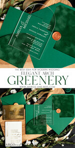 WEDDING INVITATIONS gold / rose gold / silver / glitter Green Arch Wedding invitations, Luxury Pocket Velvet Wedding Invitations • Glamour Gold Wedding Invitation Suite • Acrylic Greenery  Wedding Cards7