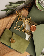 WEDDING INVITATIONS gold / rose gold / silver / glitter Handmade wedding invitation, Glamor Acrylic Wedding Invitations, olive green Velvet Wedding Invitation Suite • Luxury Wedding Cards7