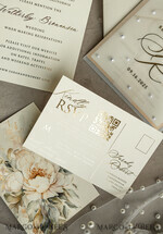 WEDDING INVITATIONS gold / rose gold / silver / glitter Ecru Chiffon bow beaded bespoke Elegant Ivory Gold Wedding Invitation Suite, White Perls Golden Wedding Cards, Elegant golden folder Wedding Stationery, Vellum etui with monogram32