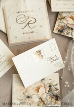 WEDDING INVITATIONS gold / rose gold / silver / glitter Ecru Chiffon bow beaded bespoke Elegant Ivory Gold Wedding Invitation Suite, White Perls Golden Wedding Cards, Elegant golden folder Wedding Stationery, Vellum etui with monogram32
