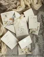 WEDDING INVITATIONS gold / rose gold / silver / glitter Ecru Chiffon bow beaded bespoke Elegant Ivory Gold Wedding Invitation Suite, White Perls Golden Wedding Cards, Elegant golden folder Wedding Stationery, Vellum etui with monogram32