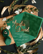 WEDDING INVITATIONS gold / rose gold / silver / glitter Gold Green Acrylic Wedding invitations, Glamour Velvet Wedding Invitation Suite • Golden Greenery Wedding Stationery • Luxury Emerald Green Wedding Invites5