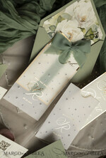 WEDDING INVITATIONS gold / rose gold / silver / glitter Sag Green Chiffon bow beaded bespoke Elegant Greenery Gold Wedding Invitation Suite, White Perls Golden Wedding Cards, Boho golden folder Wedding Stationery, Vellum etui with monogram47