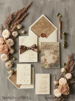 WEDDING INVITATIONS gold / rose gold / silver / glitter  Elegant Nude Velvet Wedding Invitations, Luxury Gold Foil Wedding Invitation Suite, Romantic Vintage Wedding Cards, Glamour Wedding Stationery10