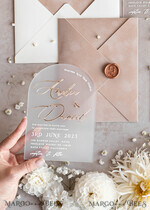 WEDDING INVITATIONS gold / rose gold / silver / glitter Arch Golden Acrylic wedding invitation suite, Velvet Beige Wedding Invites, Glamour Plexi Glass Wedding Invitations34