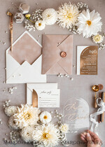 WEDDING INVITATIONS gold / rose gold / silver / glitter Arch Golden Acrylic wedding invitation suite, Velvet Beige Wedding Invites, Glamour Plexi Glass Wedding Invitations34